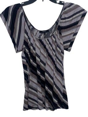 Y2K Abstract Stripe Sheer Top Flowy Chic Spring Summer Express M Soft Fit Style